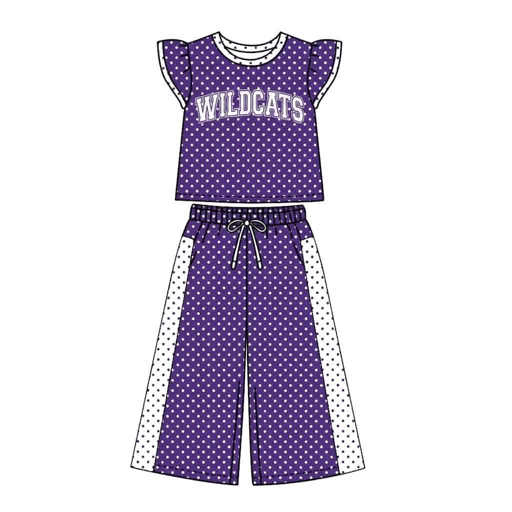 (Custom Design Preorder MOQ 5) Teams WILDCATS Top Dots Straight Pants Girls Clothes Set