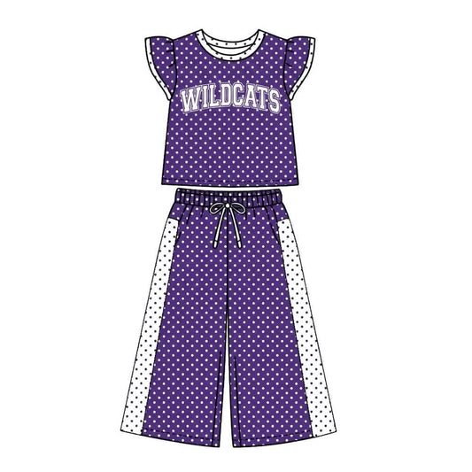(Custom Design Preorder MOQ 5) Teams WILDCATS Top Dots Straight Pants Girls Clothes Set