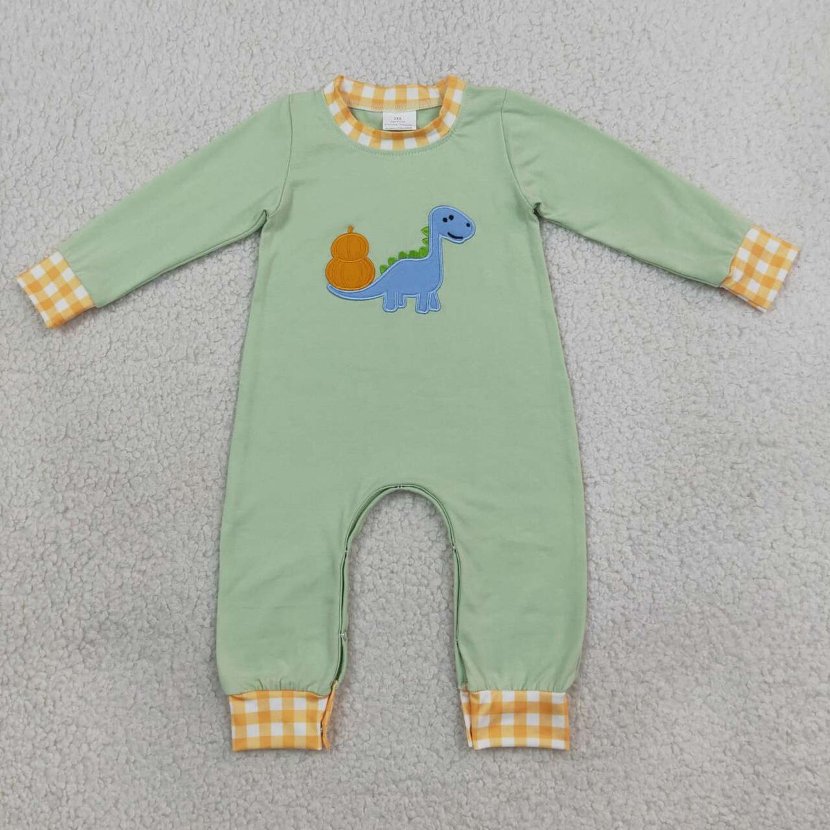 LR3168 Dino Pumpkin Embroidery Baby Boys Fall Romper