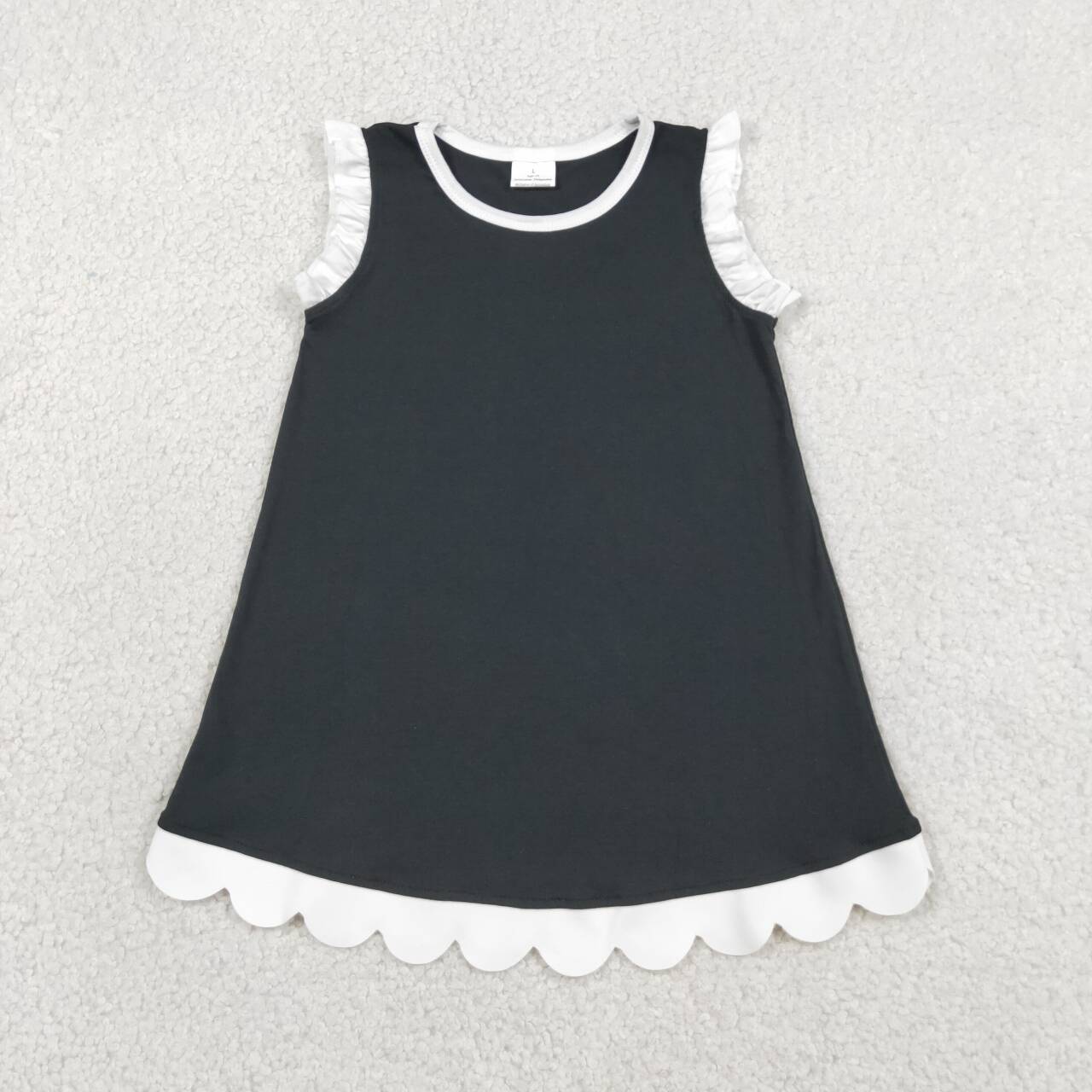 Toddler Black Cotton Scalloped Edge Ruffle Girls Summer Dress
