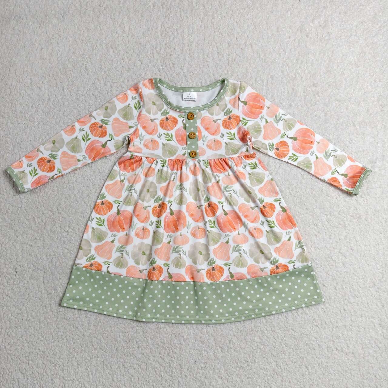 GLD1626 Pumpkin Baby Girls Fall Long Sleeve Knee Length Dress