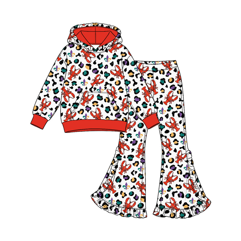(Custom Design Preorder MOQ 5 Each) Crayfish Colorful Leopard Print Girls Mardi Gras Clothes Set Sisters Wear