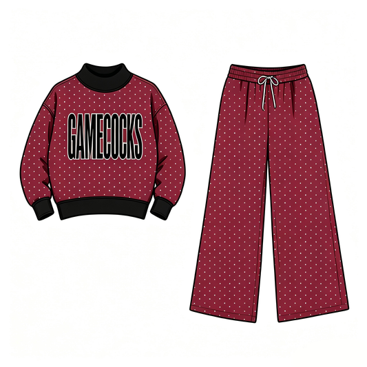 (Custom Design Preorder MOQ 5) Teams Gamcocks Polka Dot Long Sleeve Top Pants Outfit