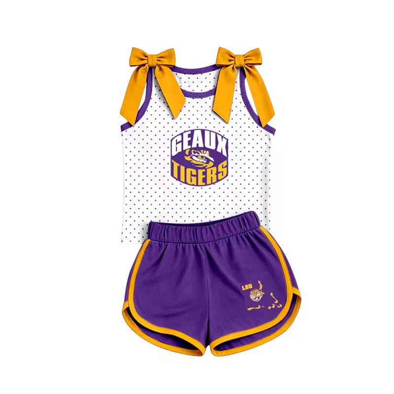 Preorder (moq 5) Baby Girls  Geaux Tigers Sleeveless Top Short Team Clothes Sets
