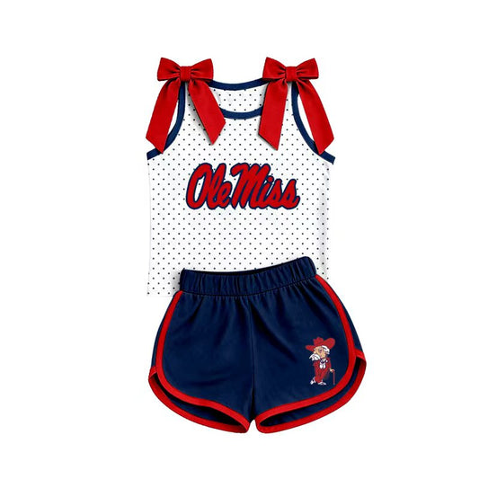 Preorder (moq 5) Baby Girls  Ole Miss Sleeveless Top Short Team Clothes Sets