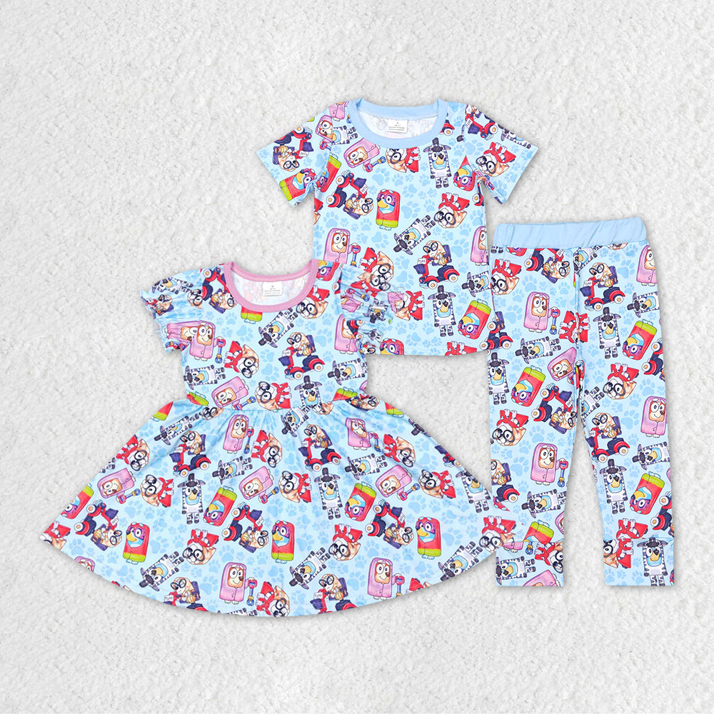 Baby Girls Sibling Long Sleeve Tee Shirts Dog Bell Bottom Pants Set /Dress