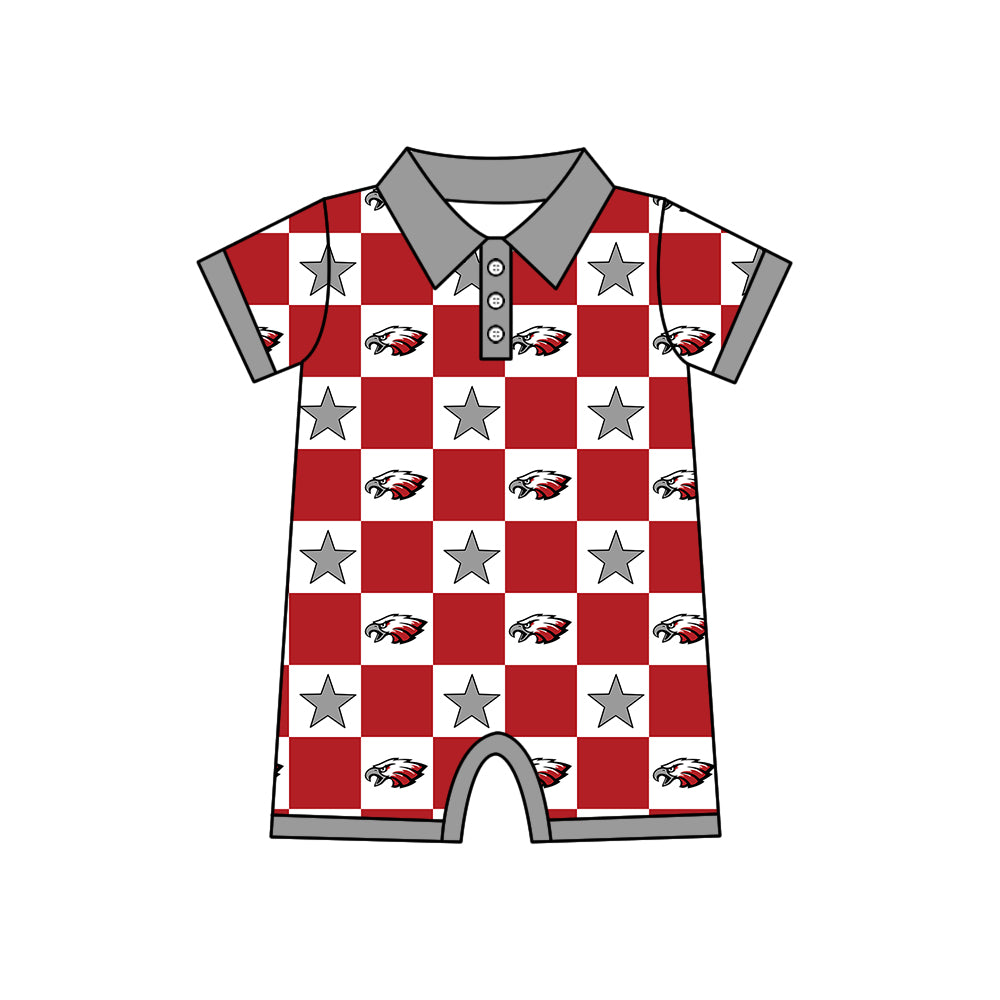 (Custom Design Preorder MOQ 5 Each Item) Teams Eagle Bows Red Plaid Print Kids Clothes Sibling & Family Matching Styles