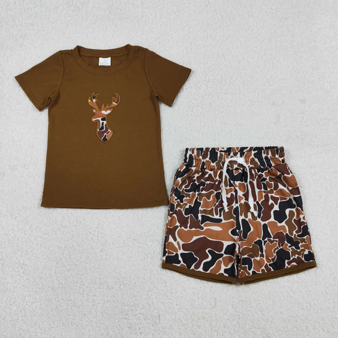 Embroidery Country Boy Boots Top Camo Pockets Shorts Western Clothes Sets