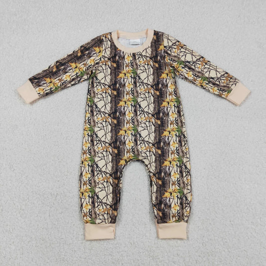 Baby Boys Long Sleeve Leaves Camo Footie Romper