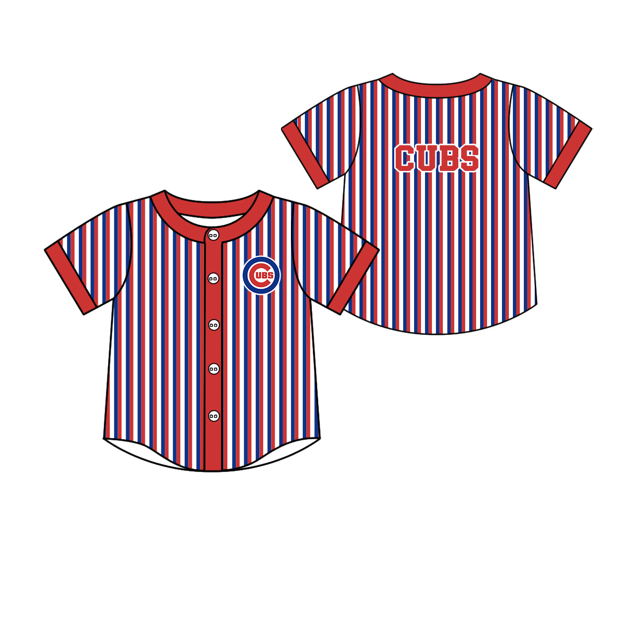 Preorder (moq 5)Baby Boys Short Sleeve Cubs Stripe Team Button T-shirts Top