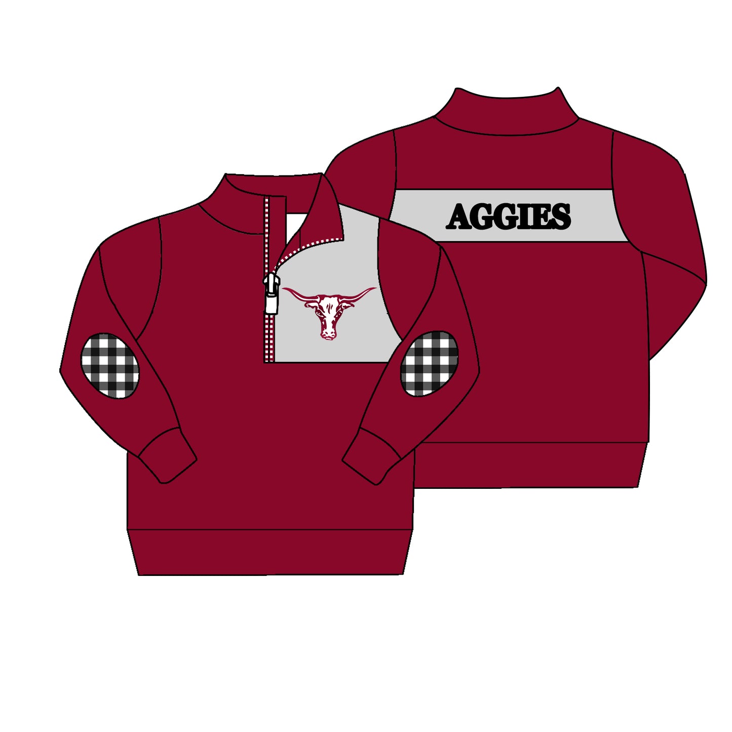 (Custom Design Preorder MOQ 5) Teams Aggies Wine Boys Zipper Pullover Top