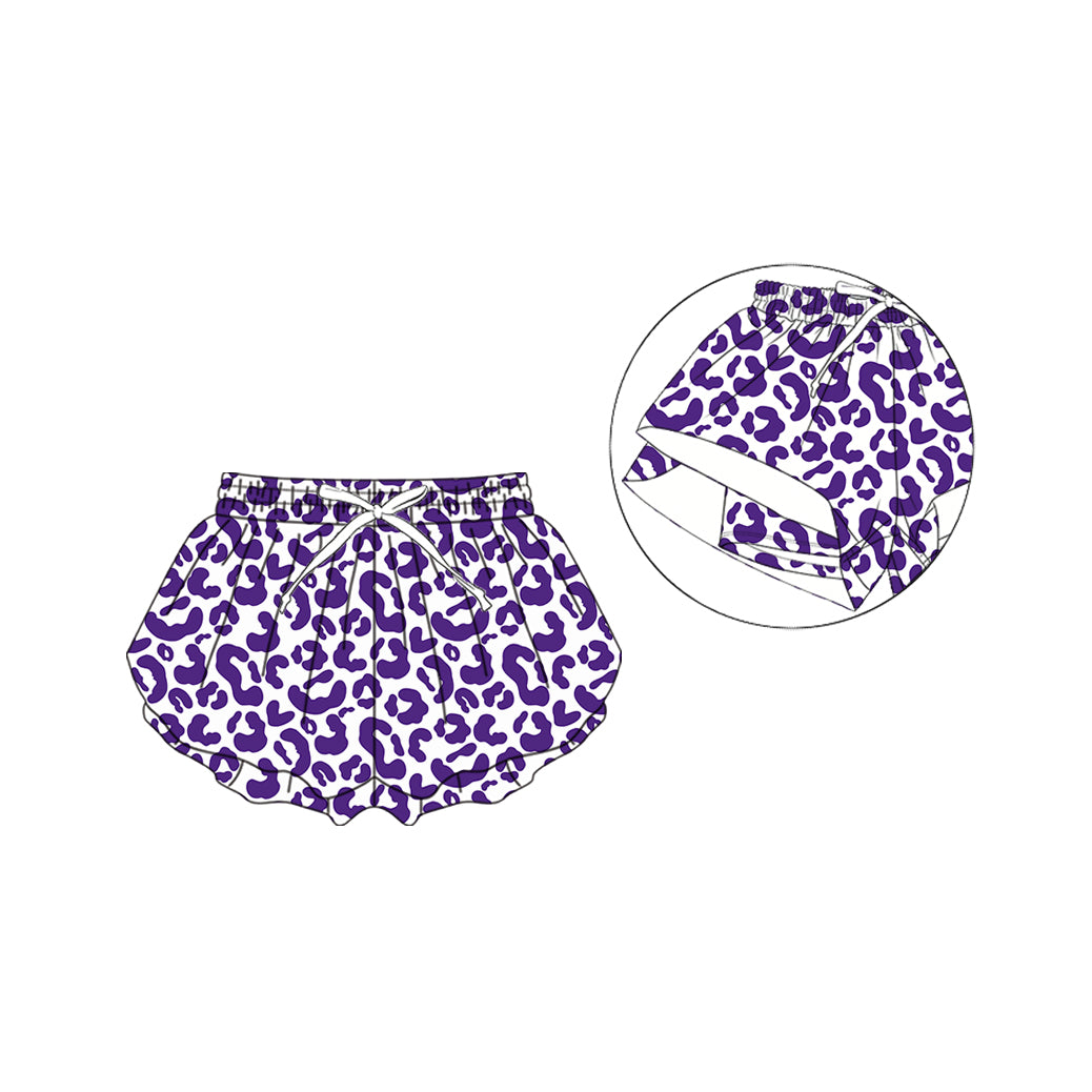 (Custom Design Preorder MOQ 5)  Teams Purple Leopard Print Girls & Woman Bottom Flutter Yoga Shorts