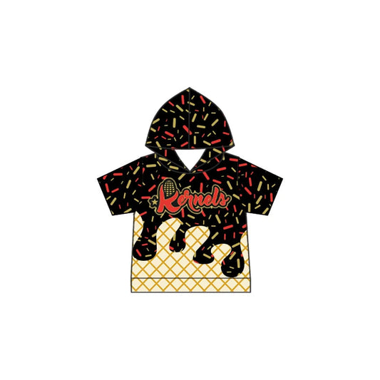 (Custom Preorder MOQ 5) Baby Boys Short Sleeves Black Corn Kernels Team Hoodies Top