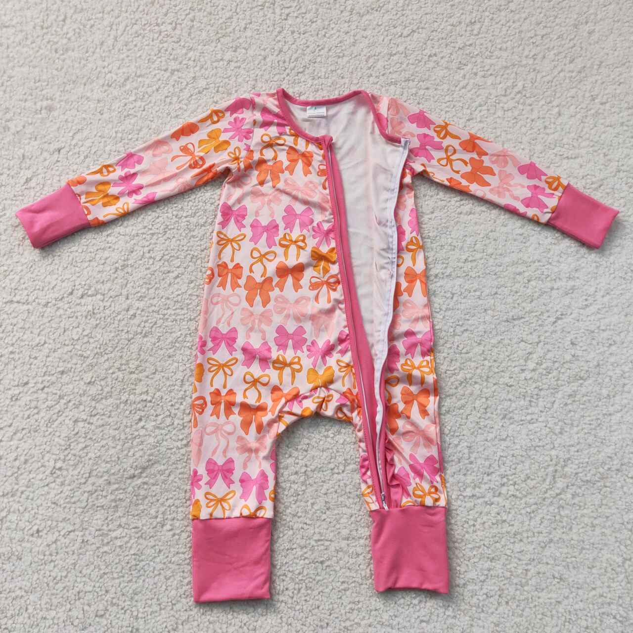 Baby Girls Pink Bow Long Sleeve Zipper Romper