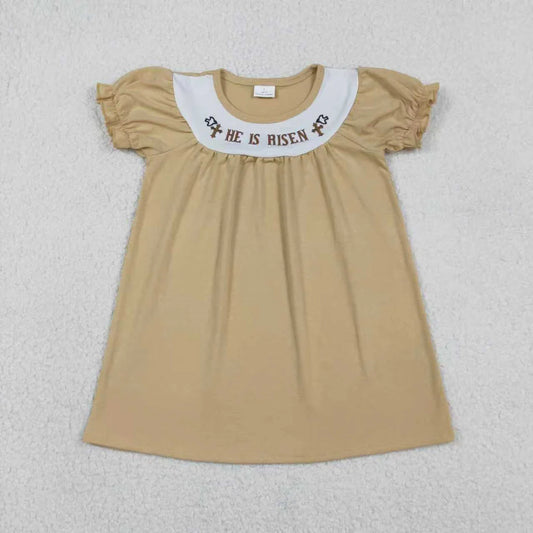 Sibling Baby Boys Girls Embroidery Crosses He is Risen Easter Clothes Sets Knee Length Dress