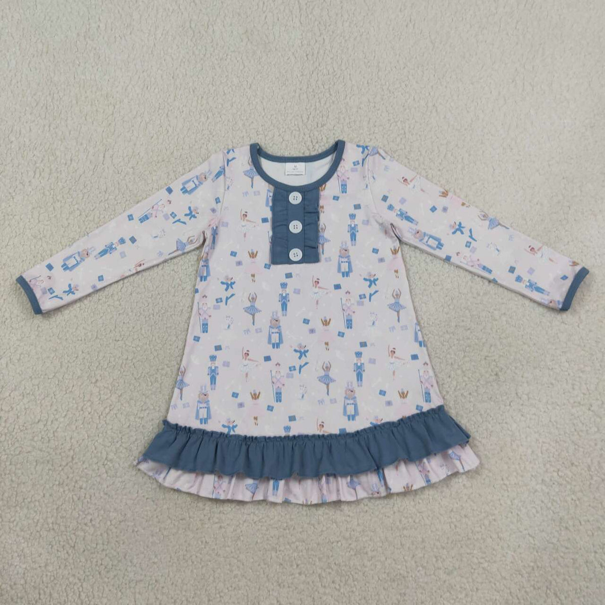 GLD0874 Nutcracke* Soldier Print Girls Christmas Knee Length Ruffle Dress