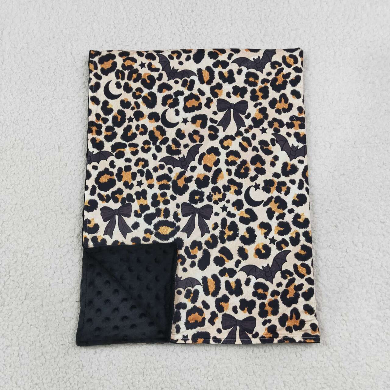 BL0290 Bat Bows Leopard Print Baby Girls Halloween Blanket