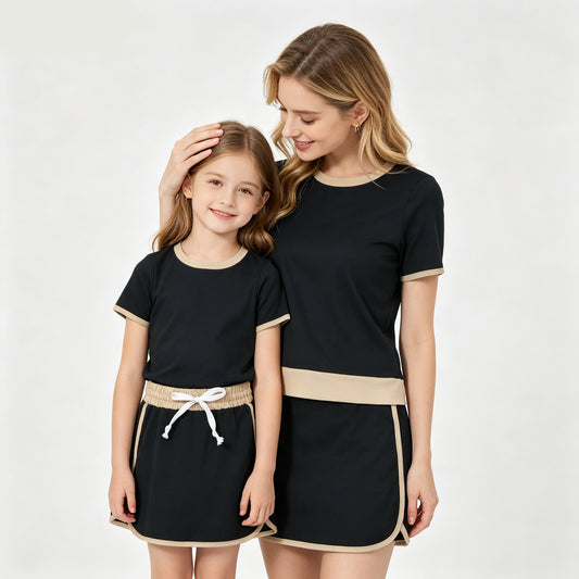 Mother Daughter Matching Black Skort Set,  Violet Mommy and Me Summer  Outfit