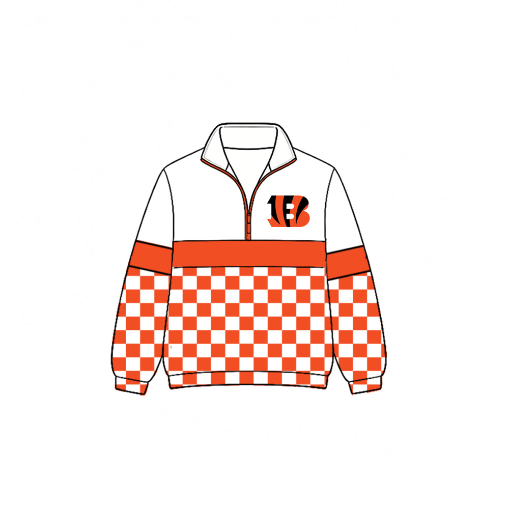 (Custom Design Preorder MOQ 5)  Teams Cincinnati Bengals Plaid Print Kids & Adult Long Sleeve Zipper Pullover Jacket