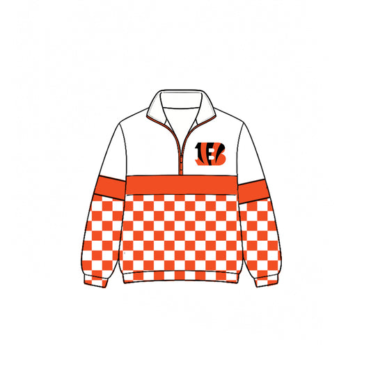 (Custom Design Preorder MOQ 5)  Teams Cincinnati Bengals Plaid Print Kids & Adult Long Sleeve Zipper Pullover Jacket
