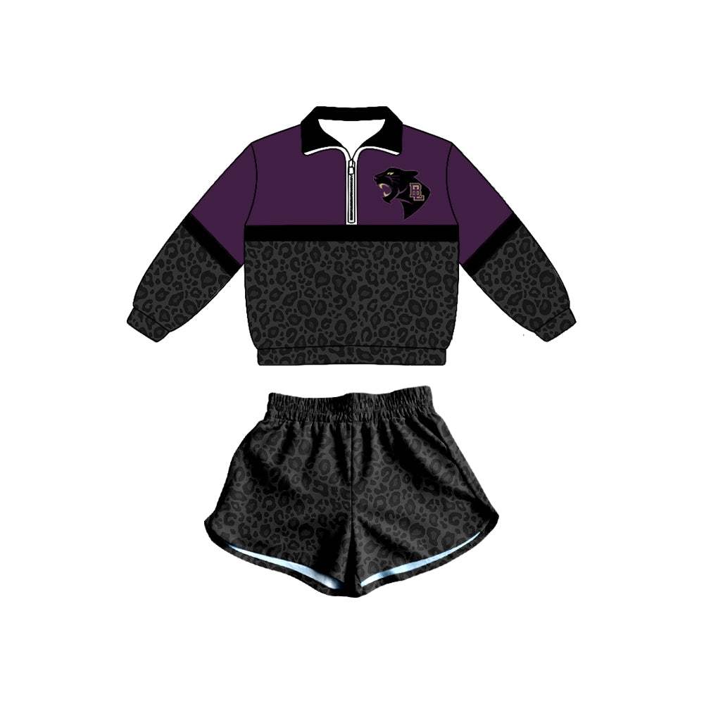 Preorder (moq 5) Baby Girls Long Sleeve Pullover Top with Leopard Shorts Outfit