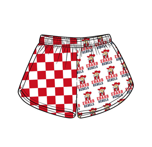 (Custom  Preorder MOQ 5) Baby Girls Red Checked Ebarb Team Shorts Bottom