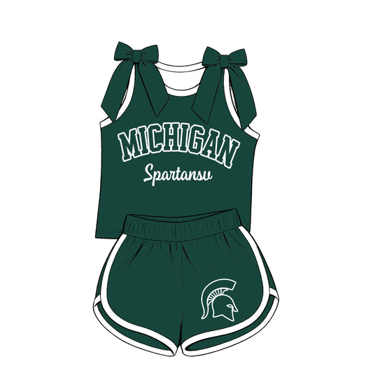 (Custom Design Preorder MOQ 5) Sport Teams  Michigan Green Tank Top with Shorts Outfit