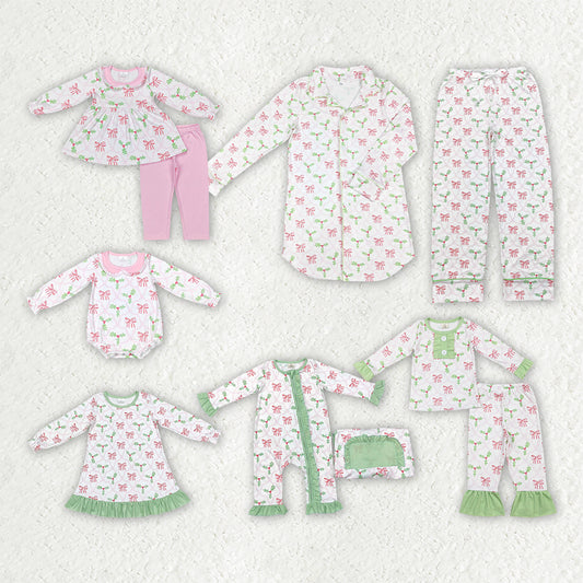 Holly Bows Print Family Christmas Pajamas Styles