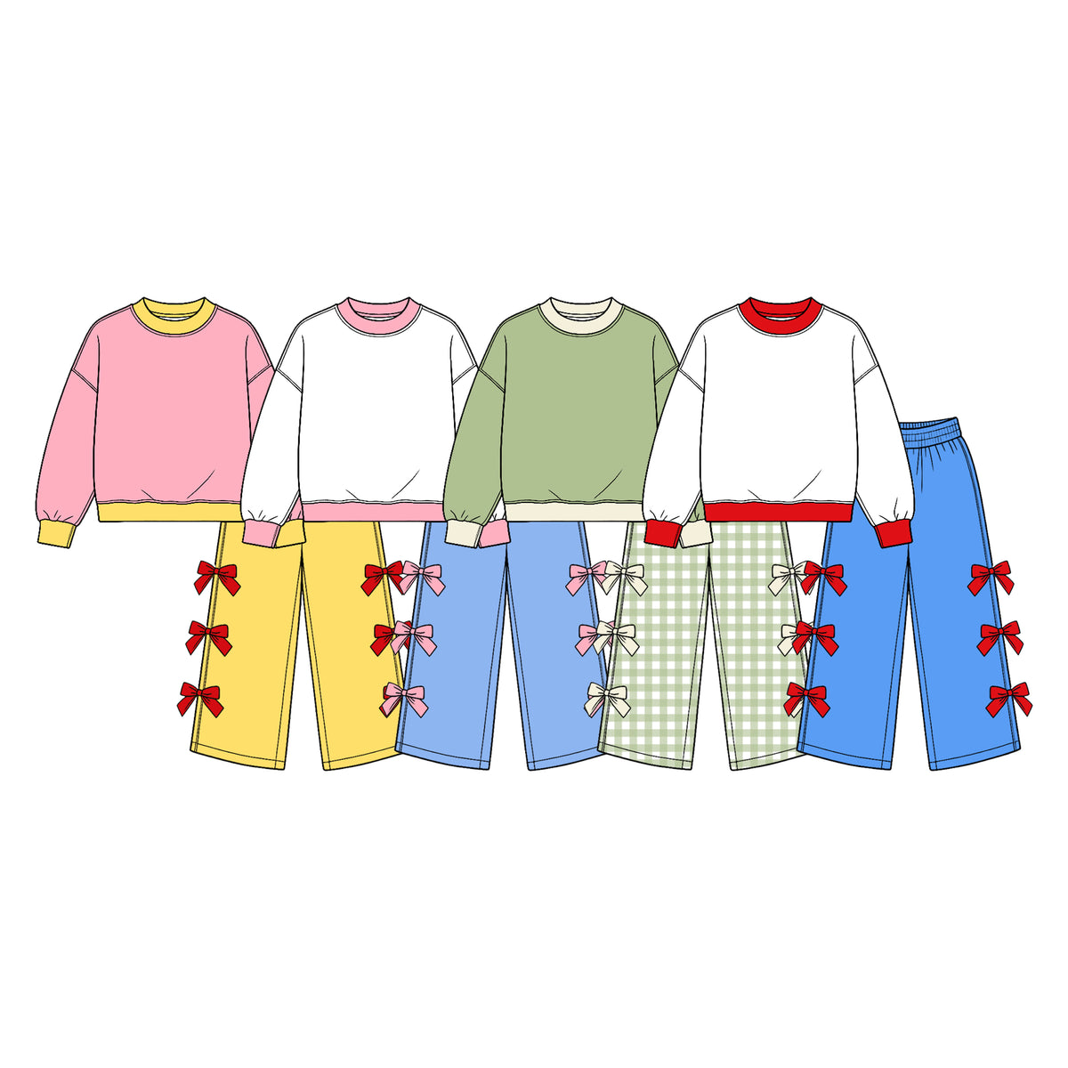 (Custom Design Preorder MOQ 5 Each) Cartoon Princess Blank Cotton Girls Bows Clothes Set Sisters Wear