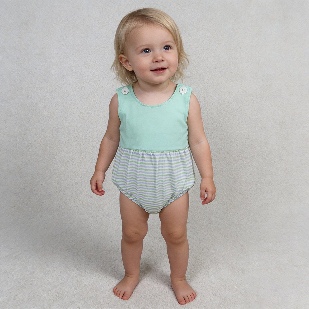 Sibling Baby Boys Girls Aqua Stripe Pockets Tunic Short Clothes Set Sleeveless Romper