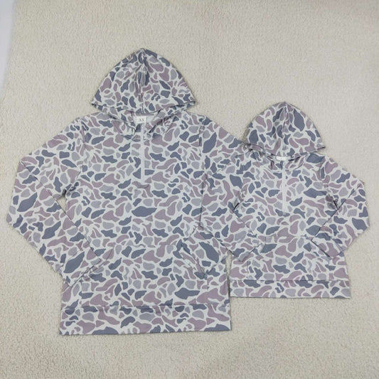 Mommy and Me Baby Girls Grey Camo Long Sleeve Zipper Hoodie Top with Pocket