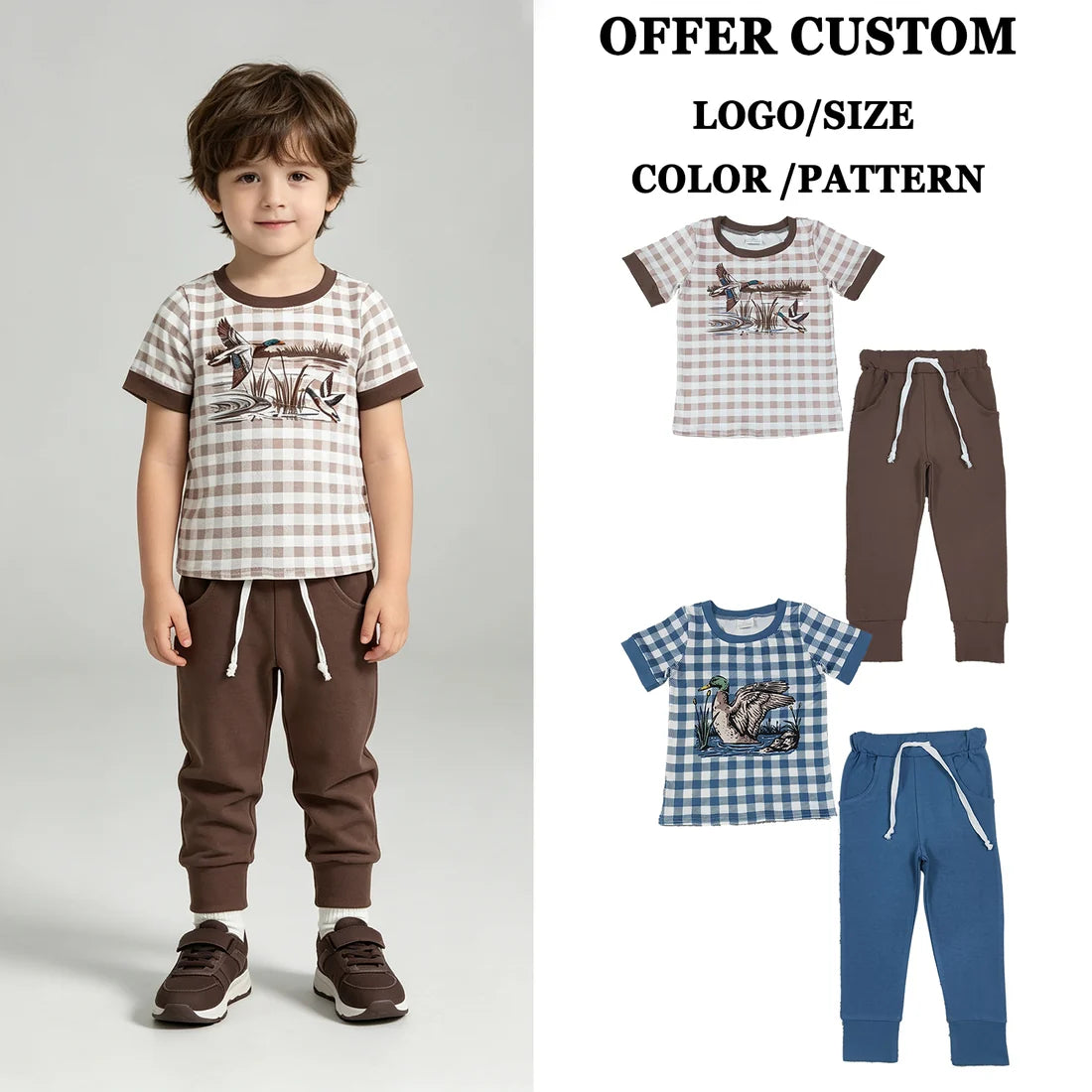 Sibling Baby Boys Mallard Duck Gingham Short Sleeve Top with Jogger Set