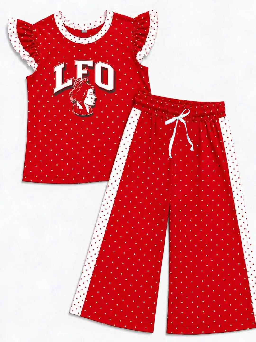 (Custom Design Preorder MOQ 5) Teams LFO Warriors Top Dots Straight Pants Girls Clothes Set