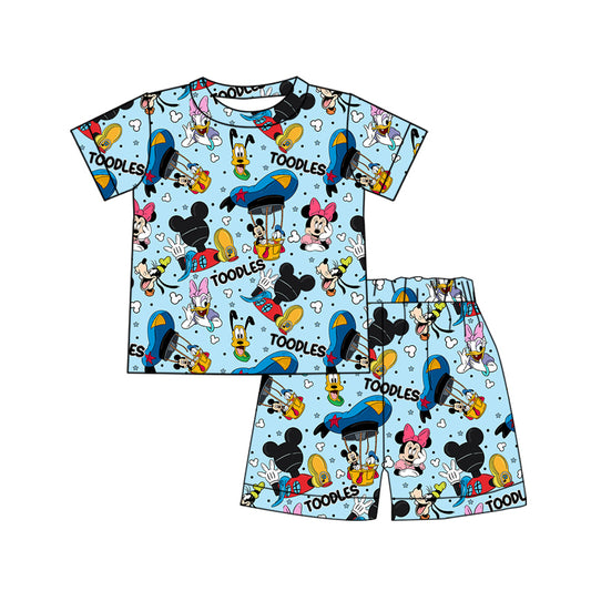 (Custom Design Preorder MOQ 5)  Cartoon Mouse Blue Shorts Baby Boys Summer Outfits