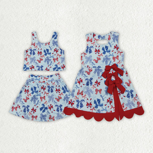 Toddler Girls Sibling July 4th Bow Sleeveless Crop Top & Skort Set Summer Activewear