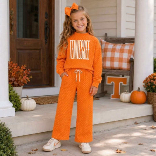 (Custom Design Preorder MOQ 5) Teams Tennessee Mock Necks Top Pockets Pants Girls Clothes Set