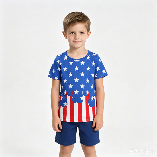 BT1741 Stars Drip Print Boys 4th of July Tee Shirts Top