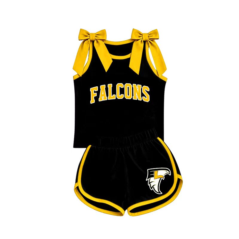 (Custom Design Preorder MOQ 5) Girls  Bow Strap Falcons Tank  & Shorts Sport Team Outfit