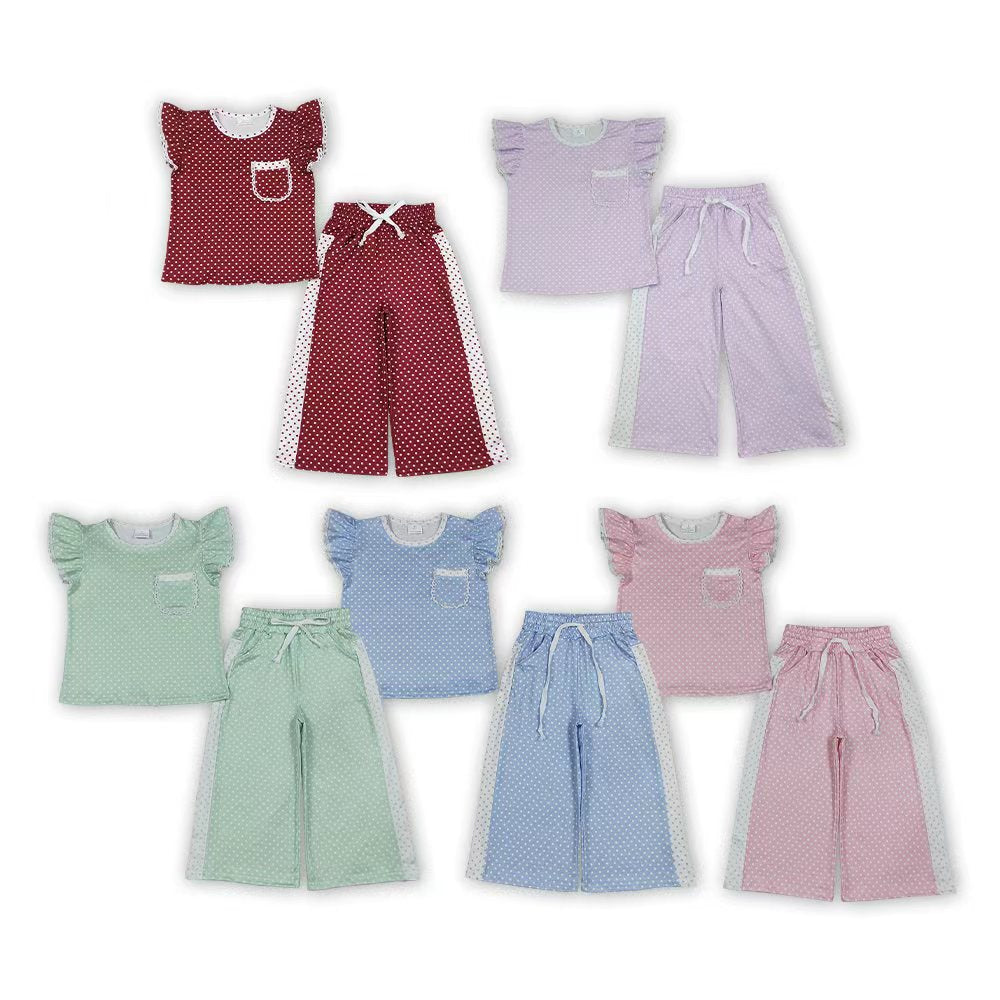 Sibling Baby Girls  Ruffle Sleeve Top Wide Leg Polka Dot Outfit