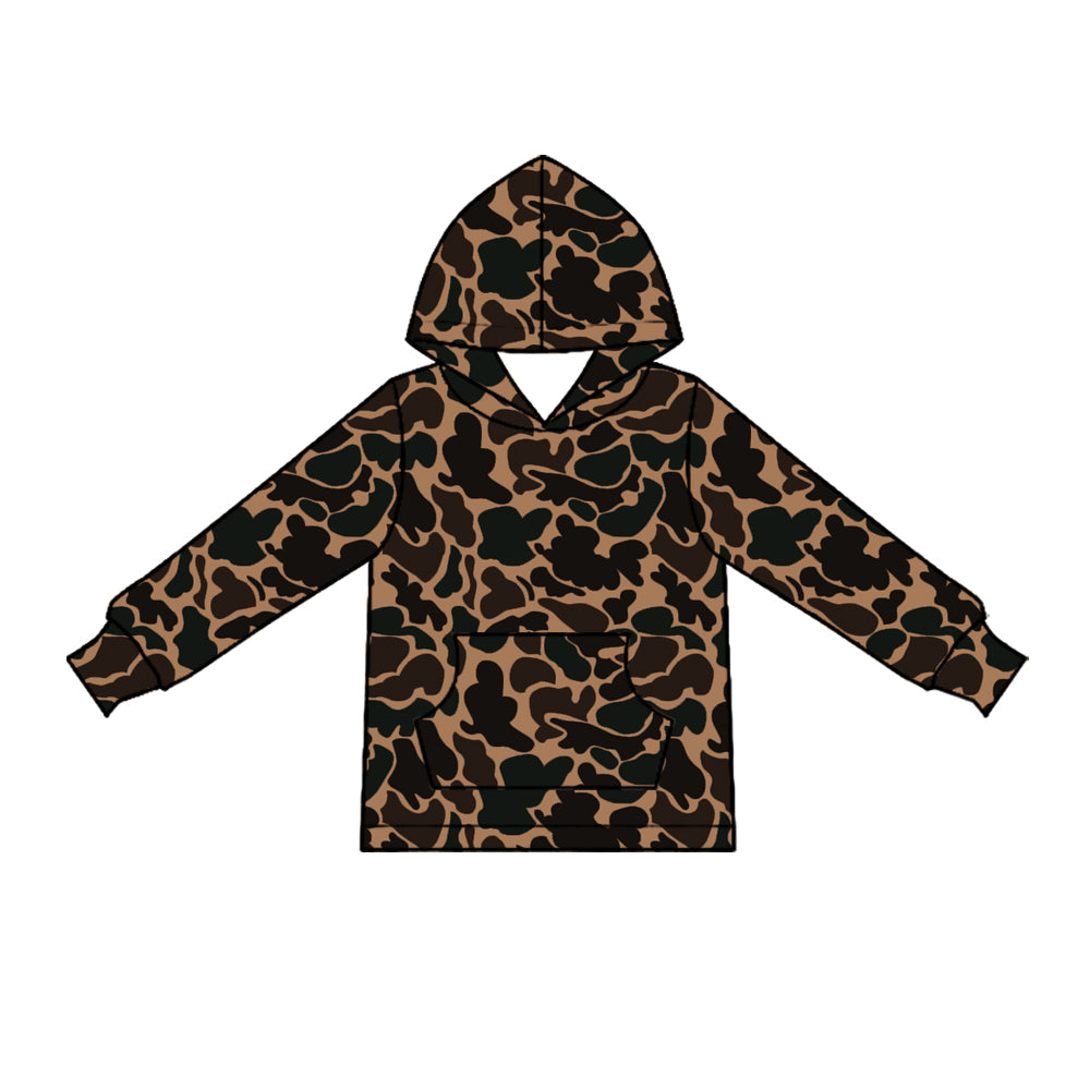 (Custom Design Preorder MOQ 5) Brown Camo Print Kids & Adult Hoodie Pocket Top