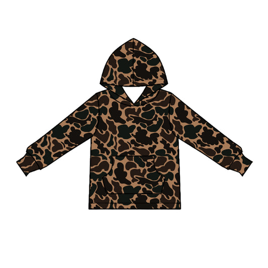 (Custom Design Preorder MOQ 5) Brown Camo Print Kids & Adult Hoodie Pocket Top