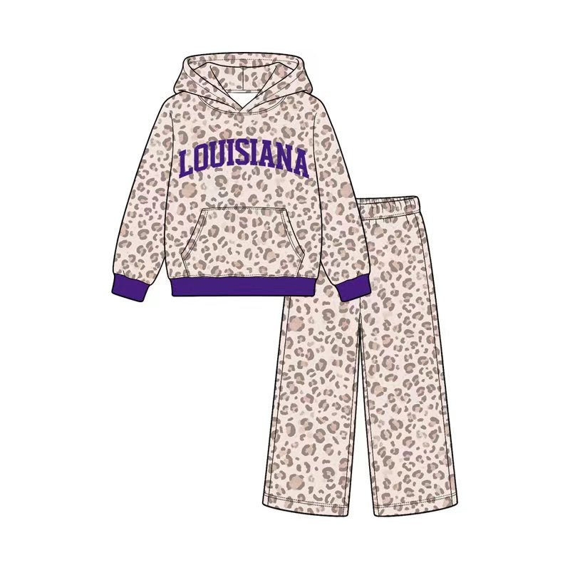 (Custom Design Preorder MOQ 5 Each) Teams Leopard Print Hoodie Top Pockets Pants Girls Clothes Set Sisters Wear