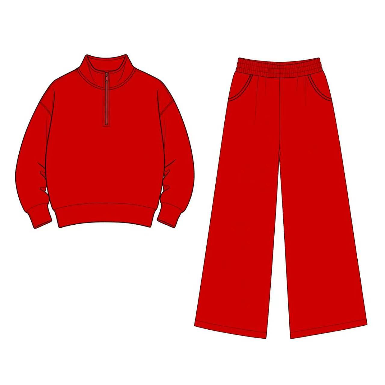 (Custom Design Preorder MOQ 5) Kids Girls Red Pullvoer top with pants outfit