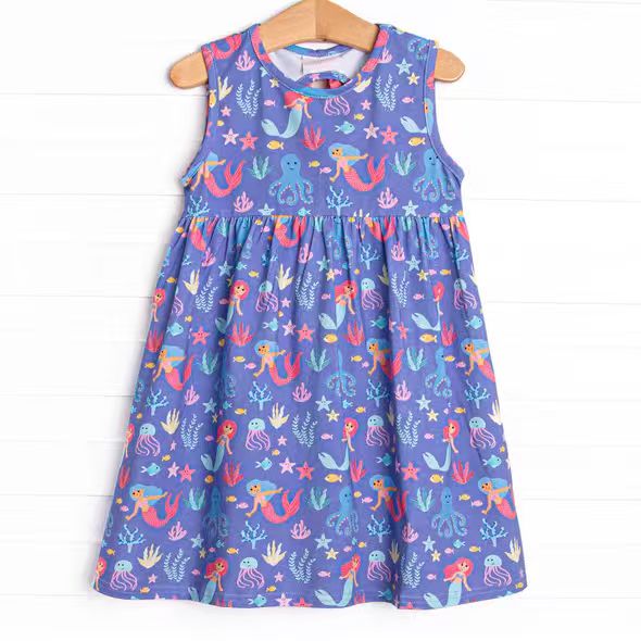 (Custom Design Preorder MOQ 5) Mermaid Print Girls Summer Dress