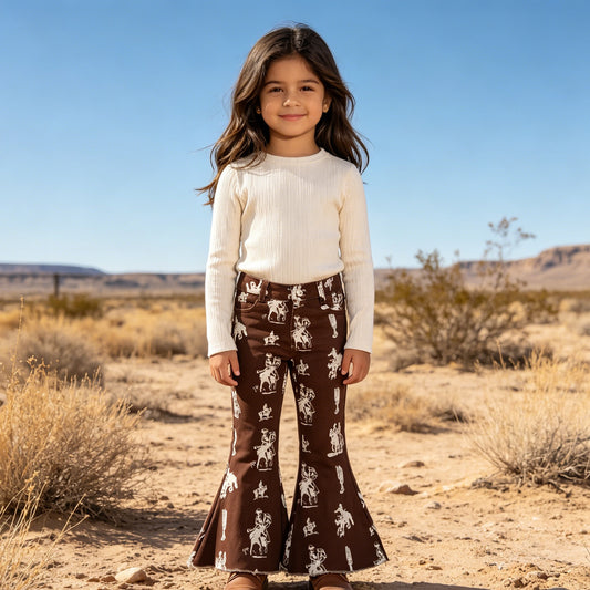 Western Baby Girls Rodeo Bell Bottom Deim Pants