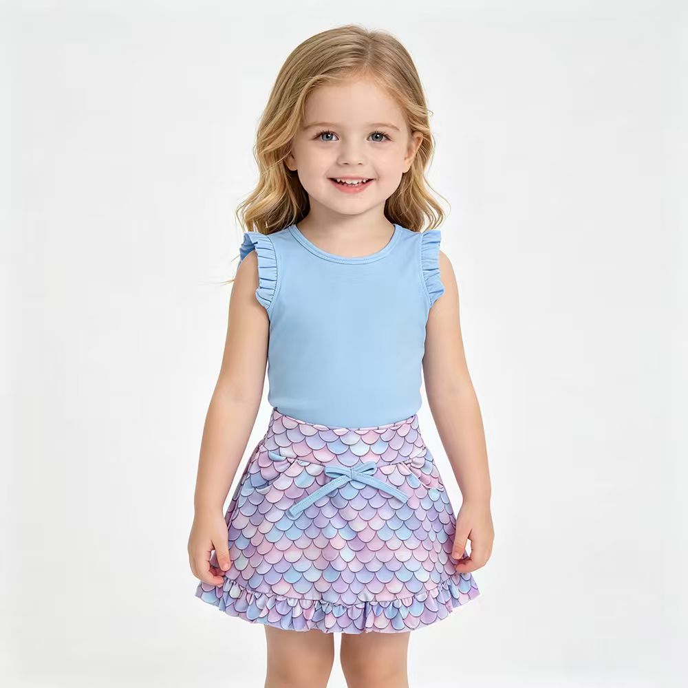 Baby Girls Blue Vest Colorful Scales Skirt Short Yoga Active Outfits