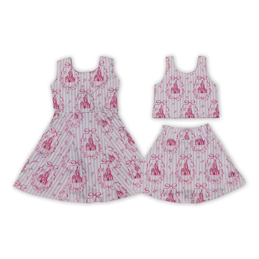 Toddler Girls Sibling Pink Castle Sleeveless Crop Top & Skort Set Summer Activewear