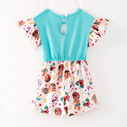 (Custom Design Preorder MOQ 5) Cartoon Princess Flowers Girls Summer Jumpsuits