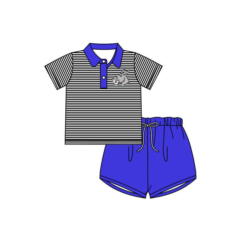 (Custom Design Preorder MOQ 5) Teams Bernie Mules Stripes Polo Top Blue Shorts Boys Summer Clothes Set