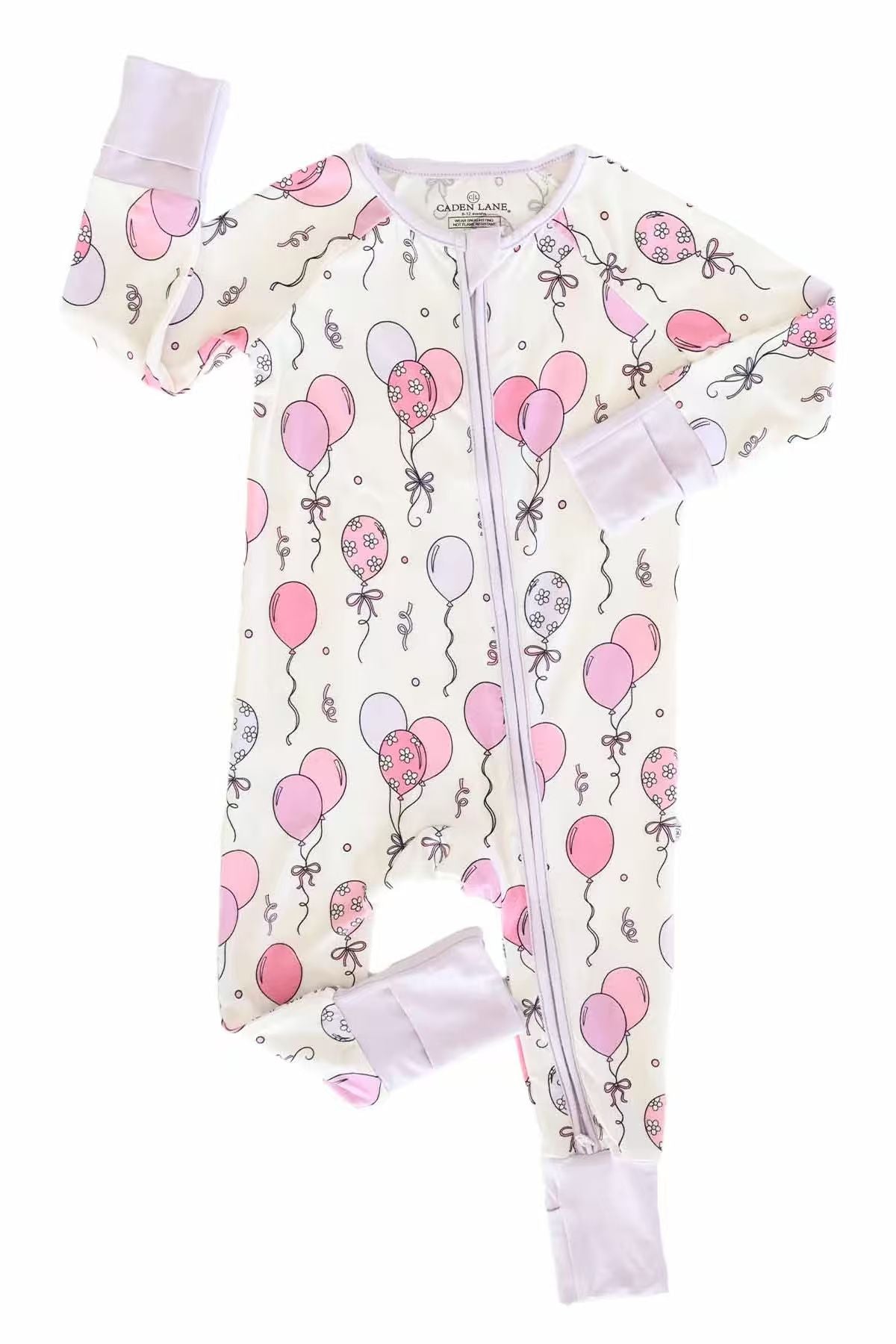 (Custom Design Preorder MOQ 5 ) Balloon Print Baby Girls Zipper Sleeper Romper